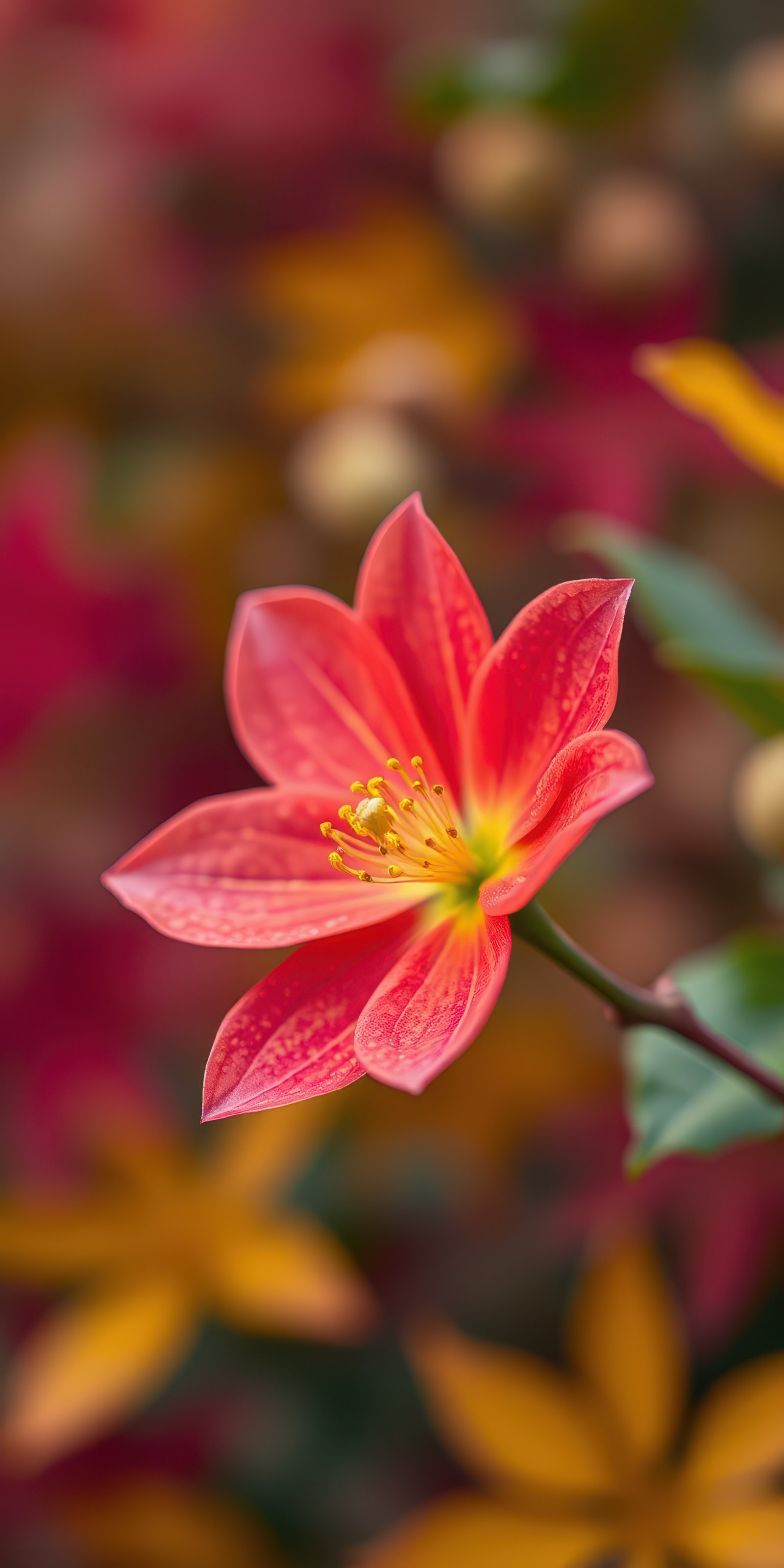 Vibrant red flower with delicate petals blooming in a colorful garden setting during the spring season